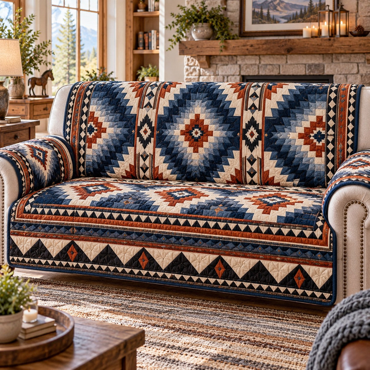 Azure Desert Diamond Quilted Sofa Cover NCU0NTD2366