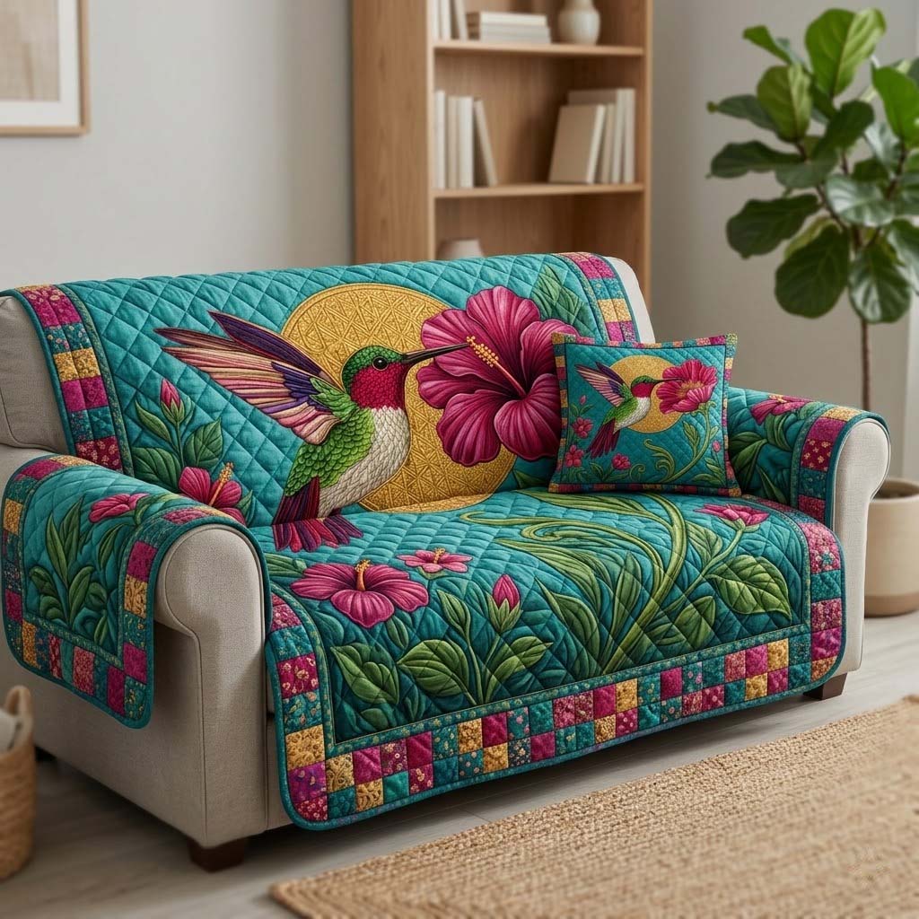 Azure Solar Flight Quilted Sofa Cover NCU0DQQ0498