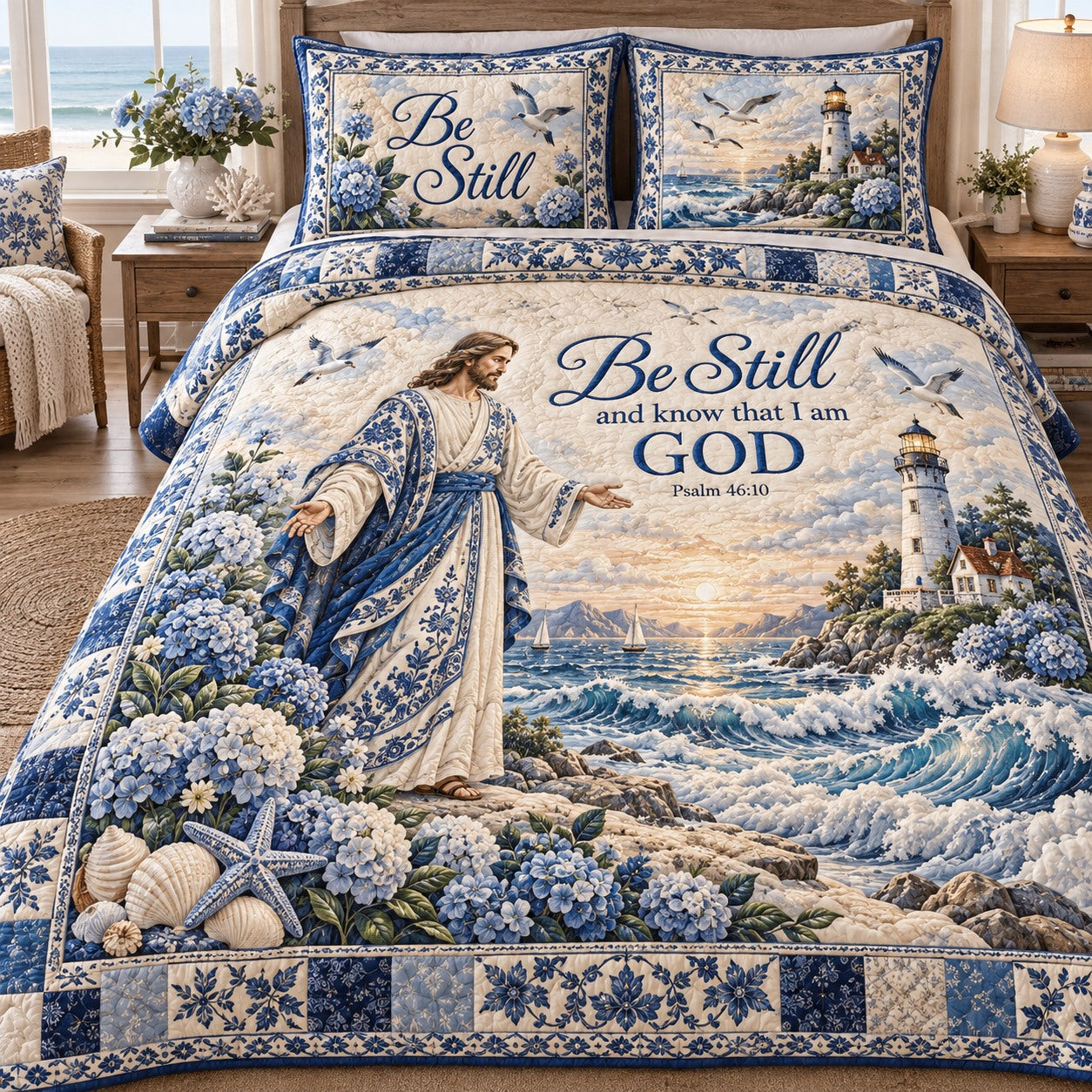 Be Still Lighthouse 3-Piece Quilted Bedding Set NCU0NTD2388