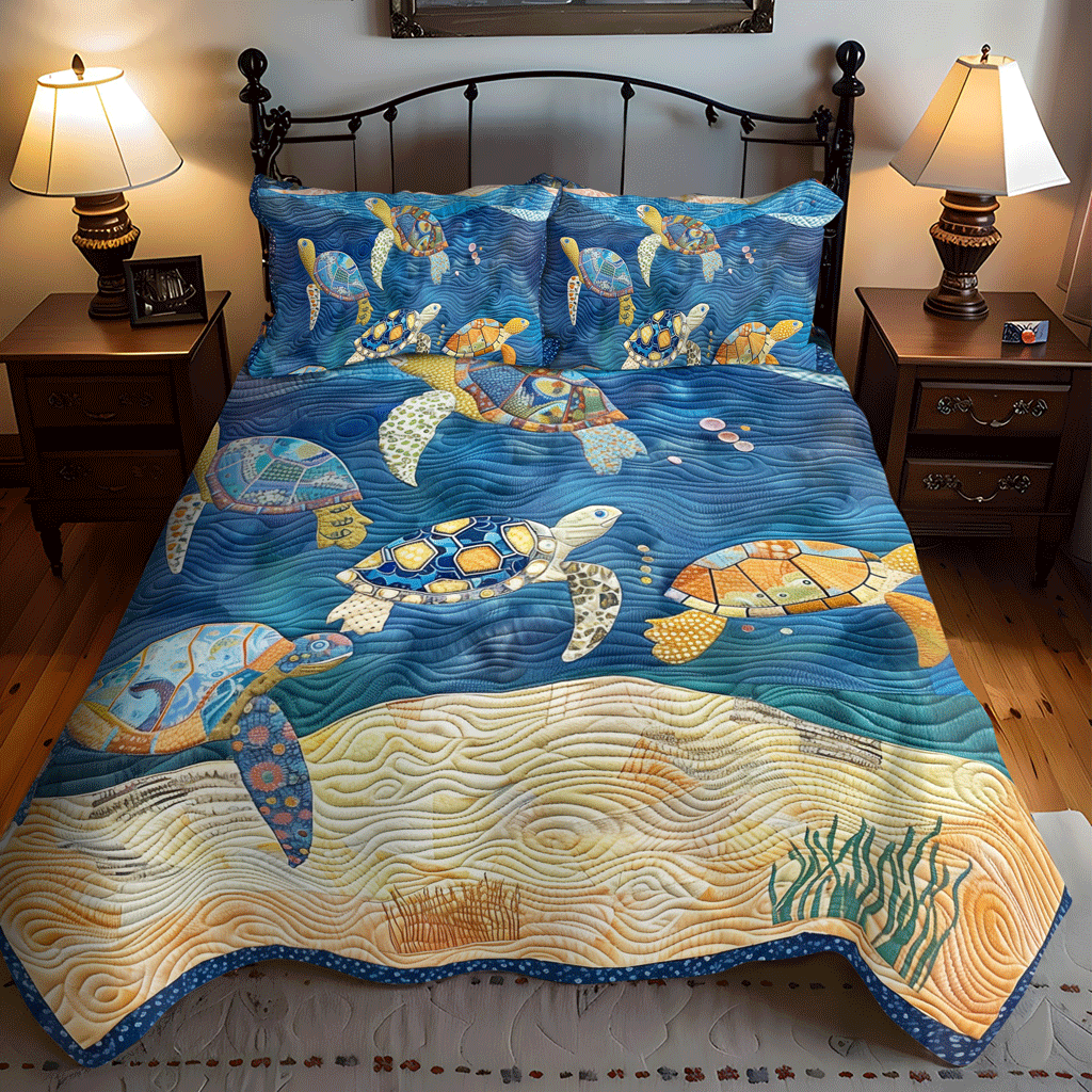 Beachcomber Turtles 3-Piece Quilted Bedding Set NCU0TH1345