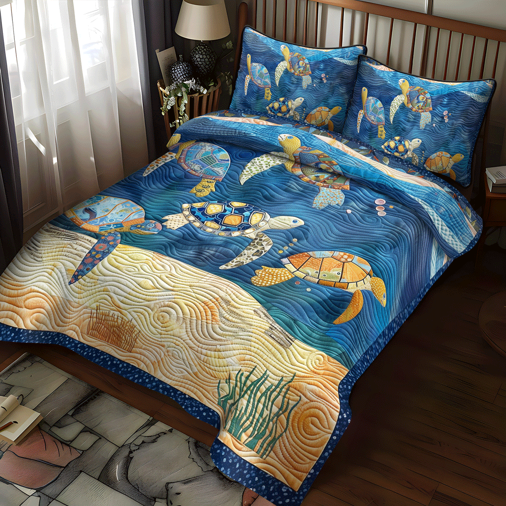 Beachcomber Turtles 3-Piece Quilted Bedding Set NCU0TH1345
