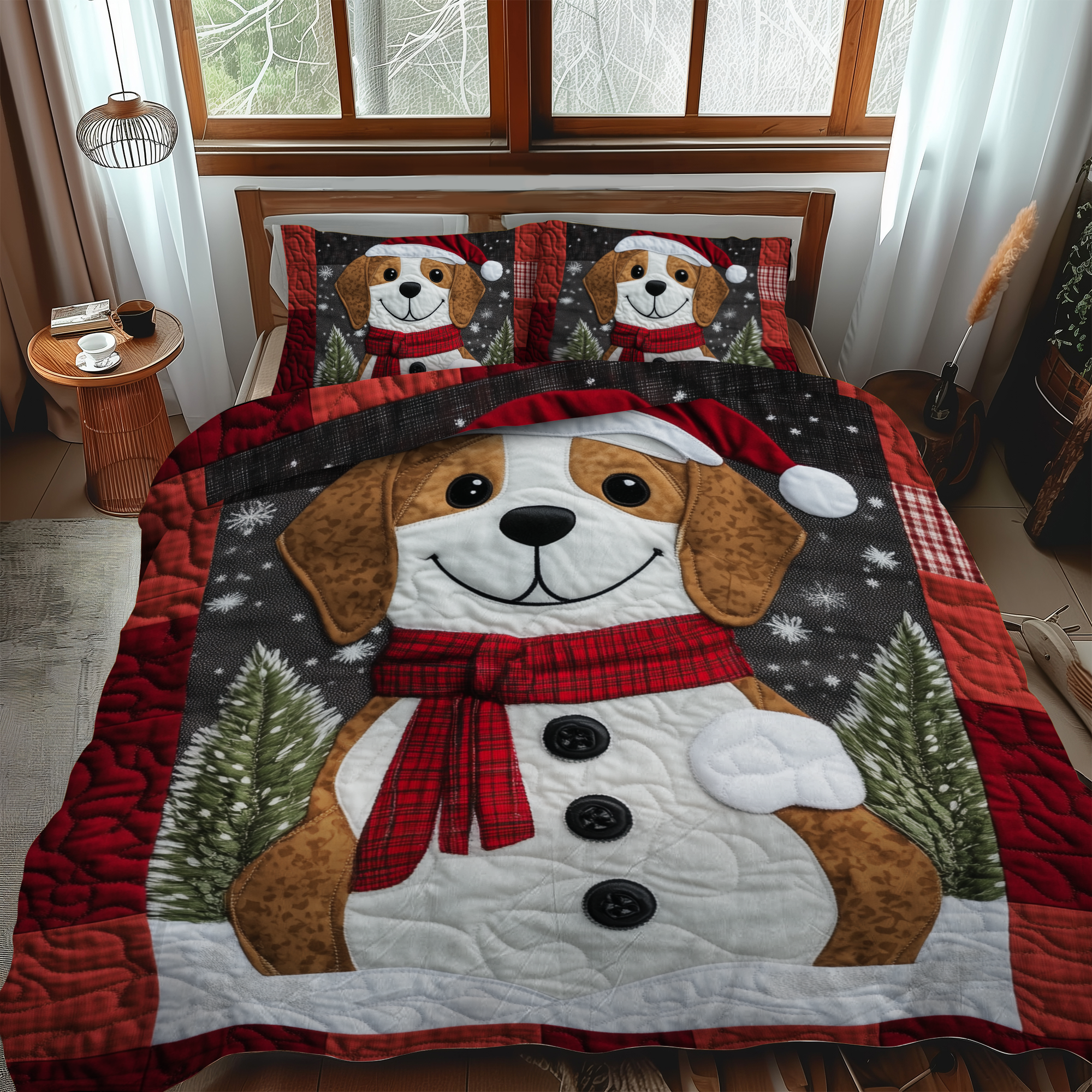 Beagle Winter Wishes 3-Piece Quilted Bedding Set NCU0VL636