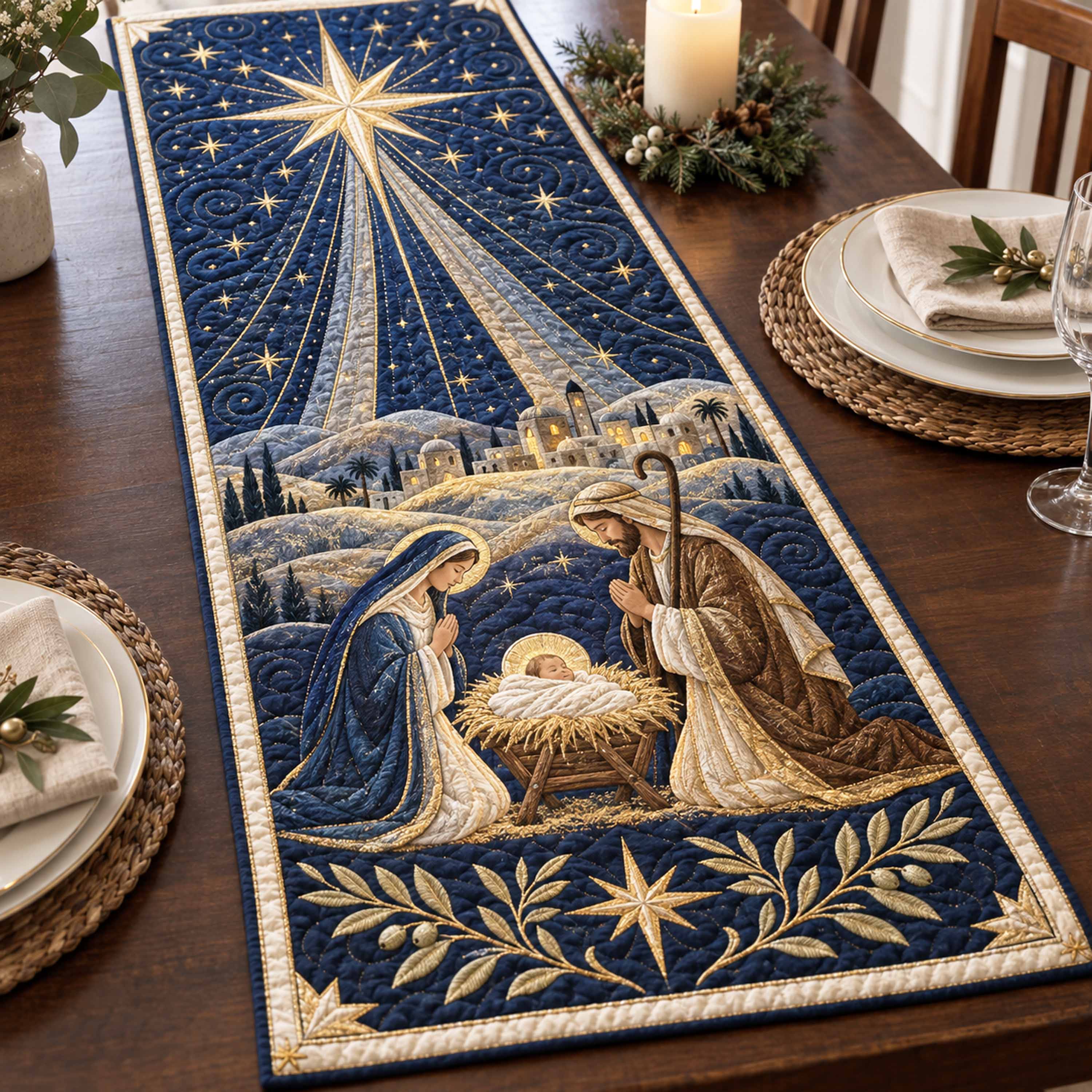 Bethlehem Dawn Quilted Table Runner NCU0NTD2329