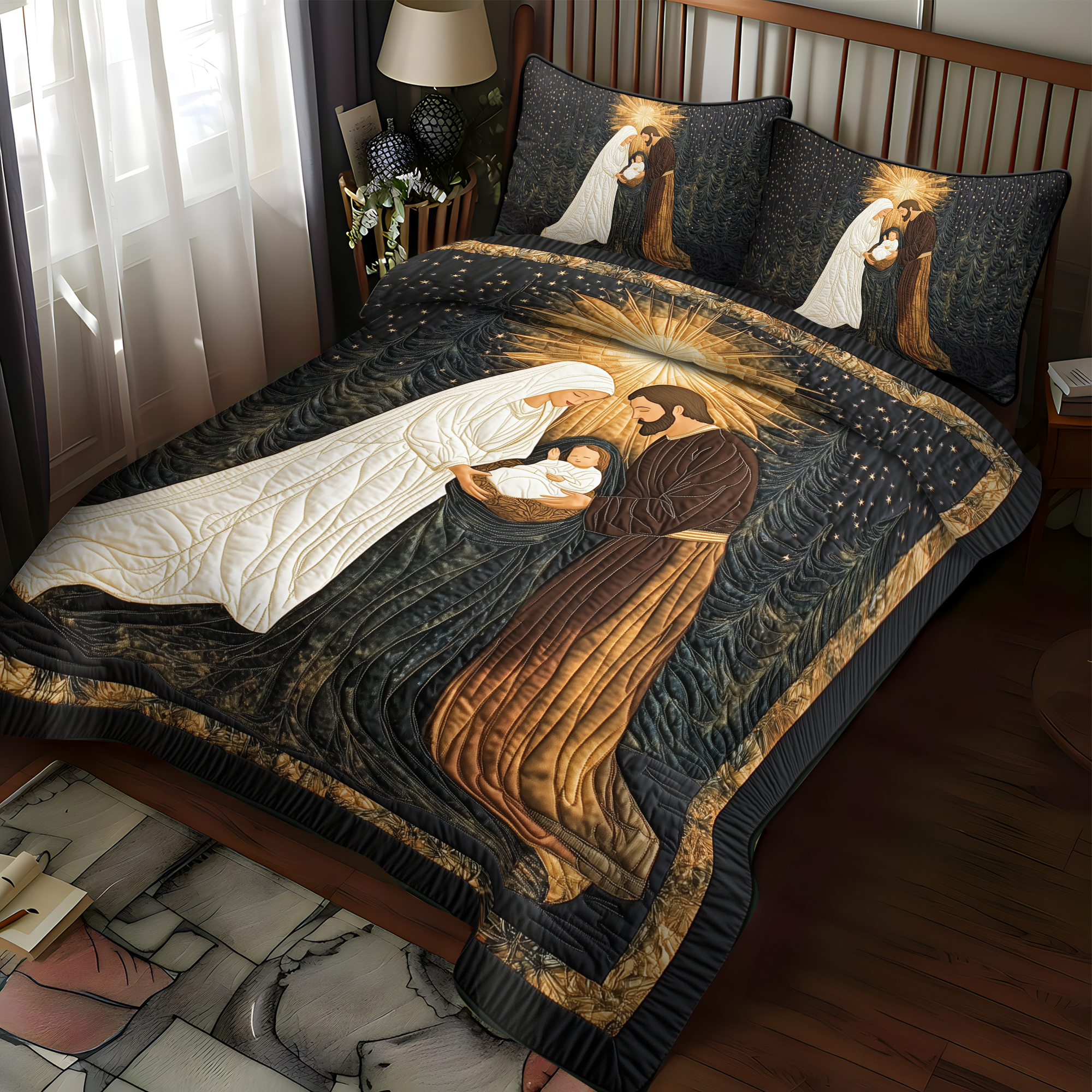 Bethlehem Divine Night 3-Piece Quilted Bedding Set NCU0DK1860
