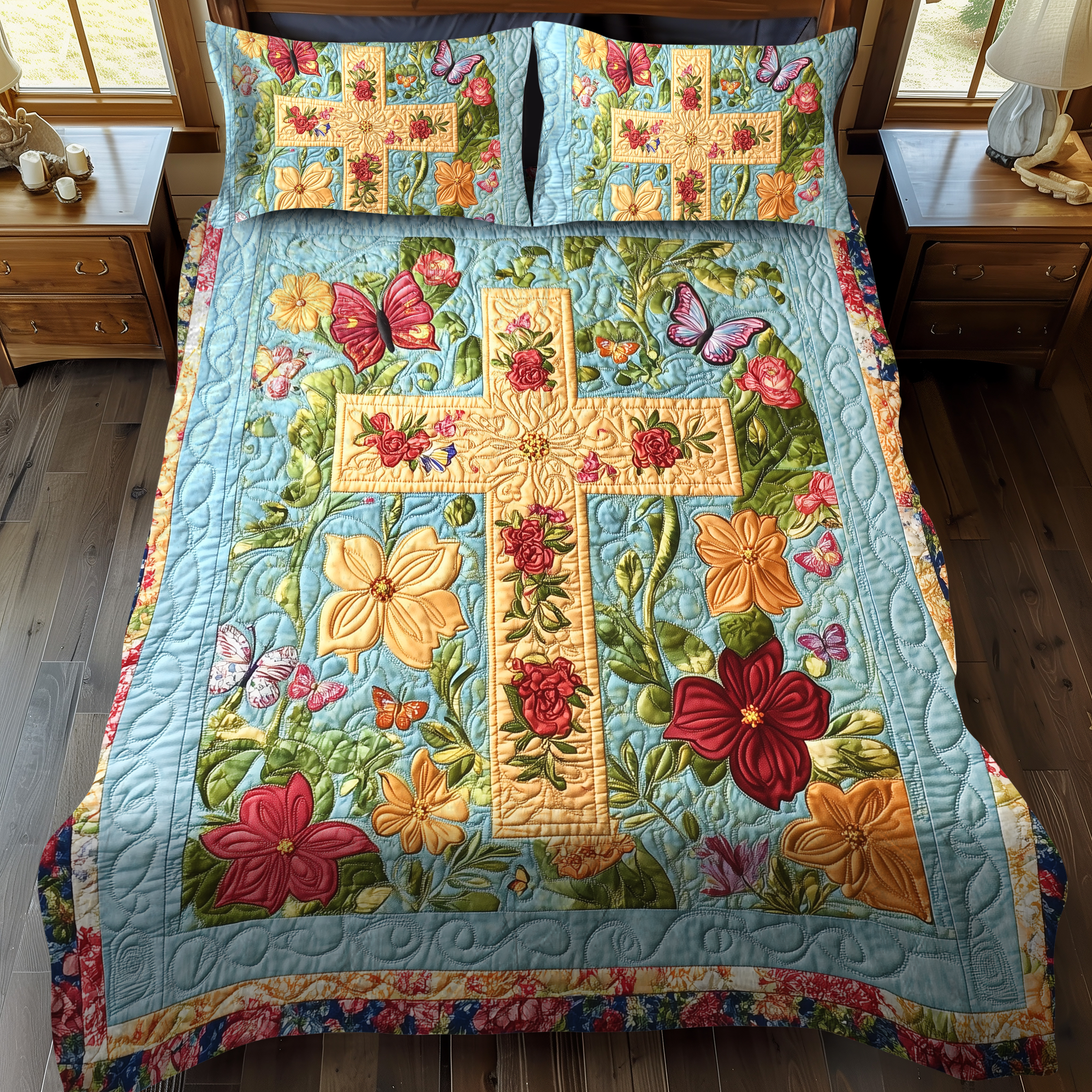 Blessed Cross 3-Piece Quilted Bedding Set NCU0VL501