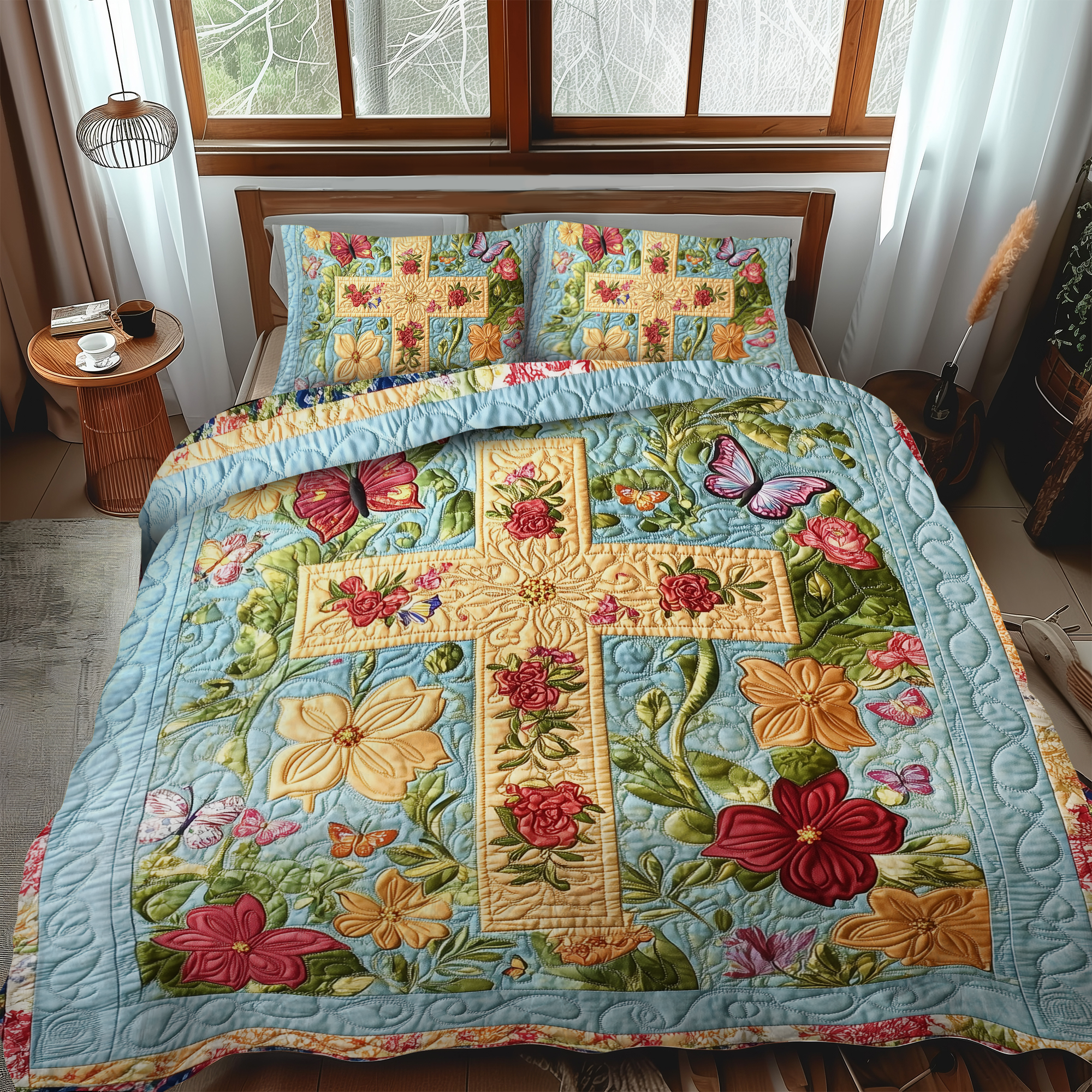 Blessed Cross 3-Piece Quilted Bedding Set NCU0VL501