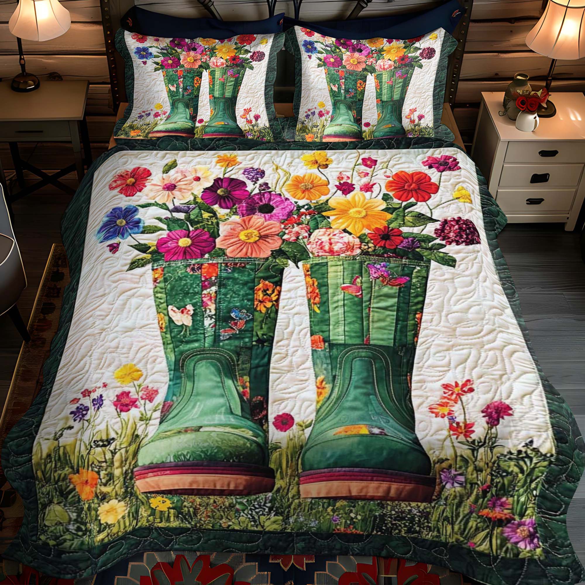 Blooming Boots 3-Piece Quilted Bedding Set NCU0NT1150