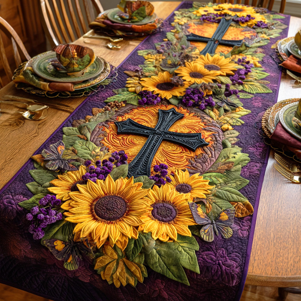 Blooming Faith Cross Quilted Table Runner NCU0NTD754
