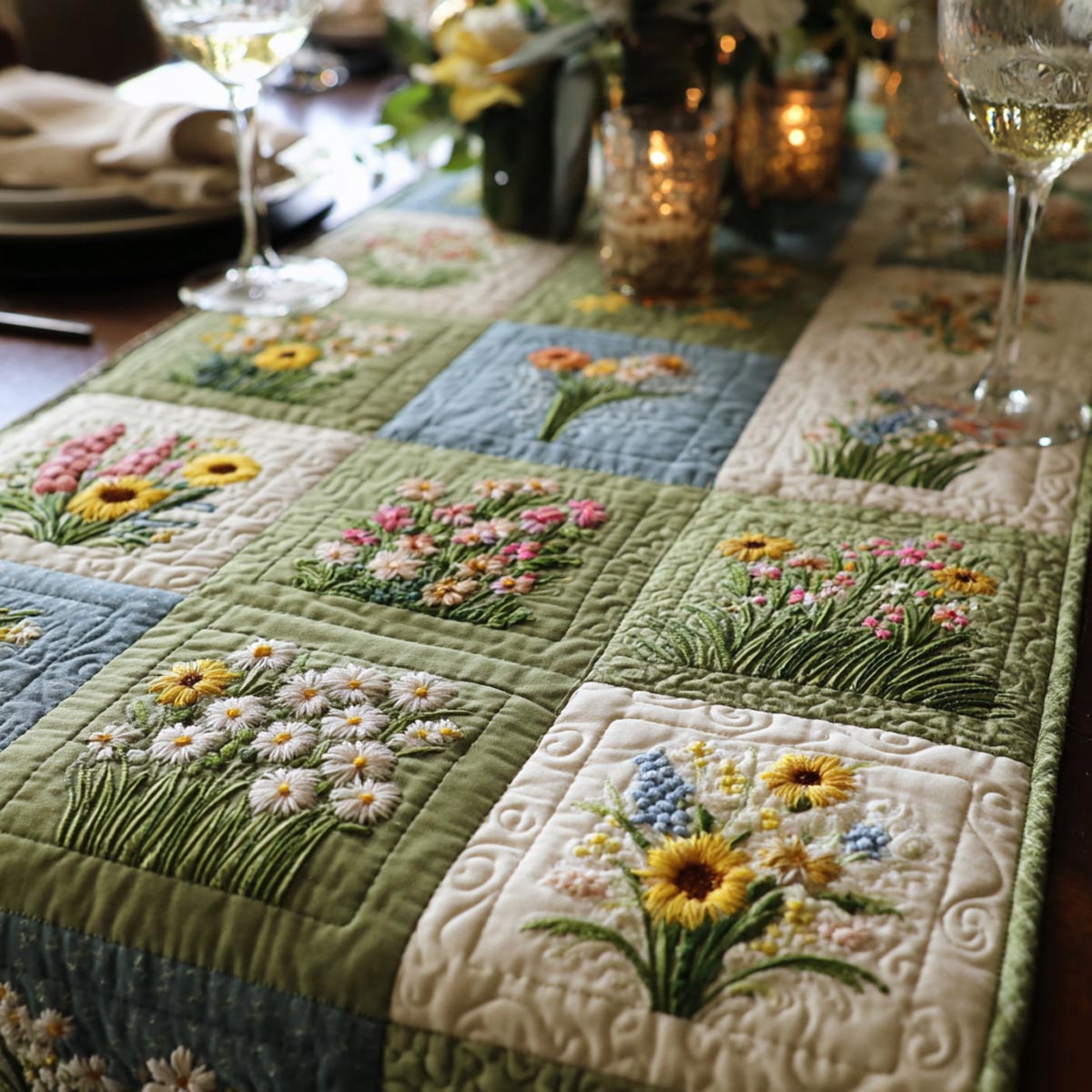 Spring Flower Quilted Table Runner NCU0QN089