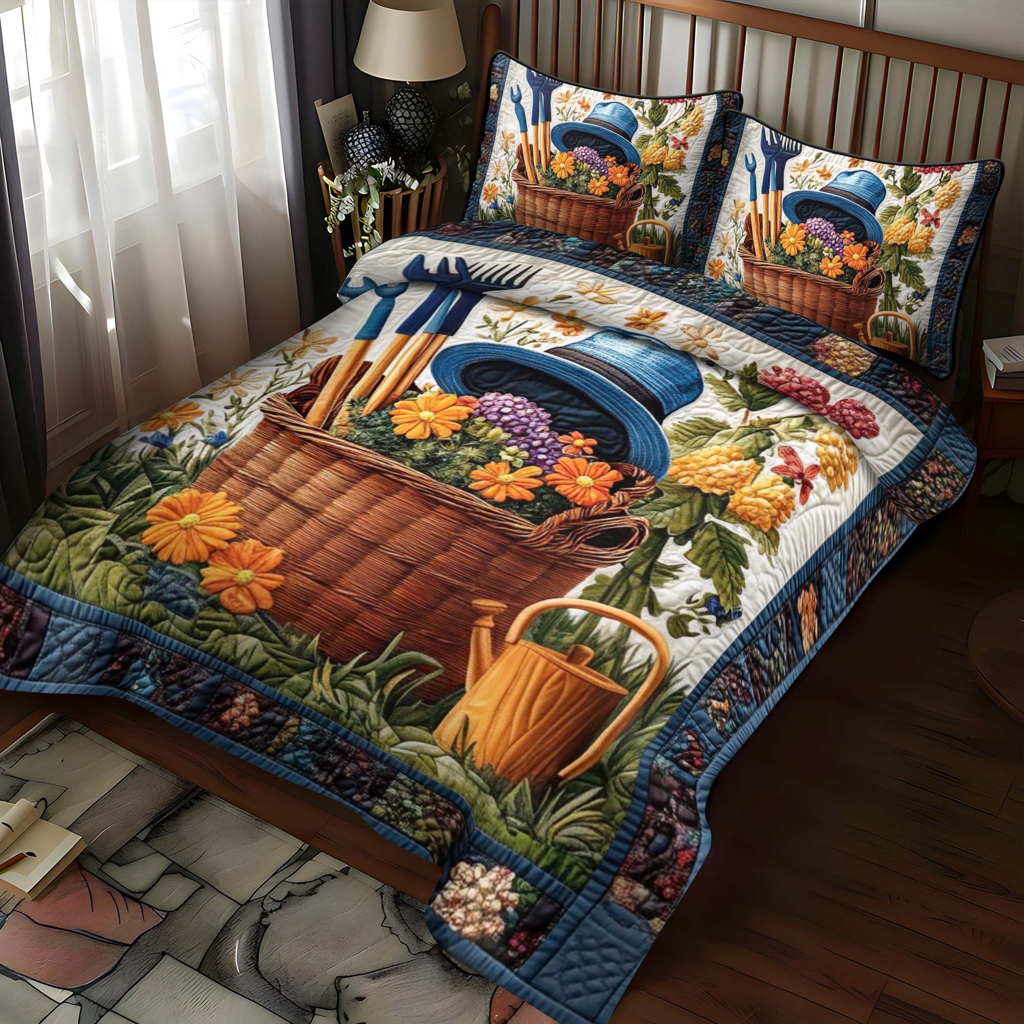 Blooming Pansies 3-Piece Quilted Bedding Set NCU0NT1151