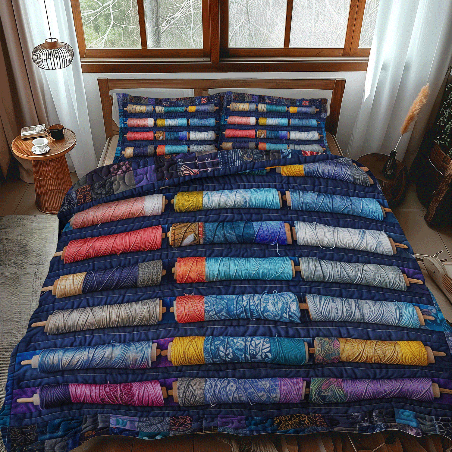Bluish Spools 3-Piece Quilted Bedding Set NCU0TH1307