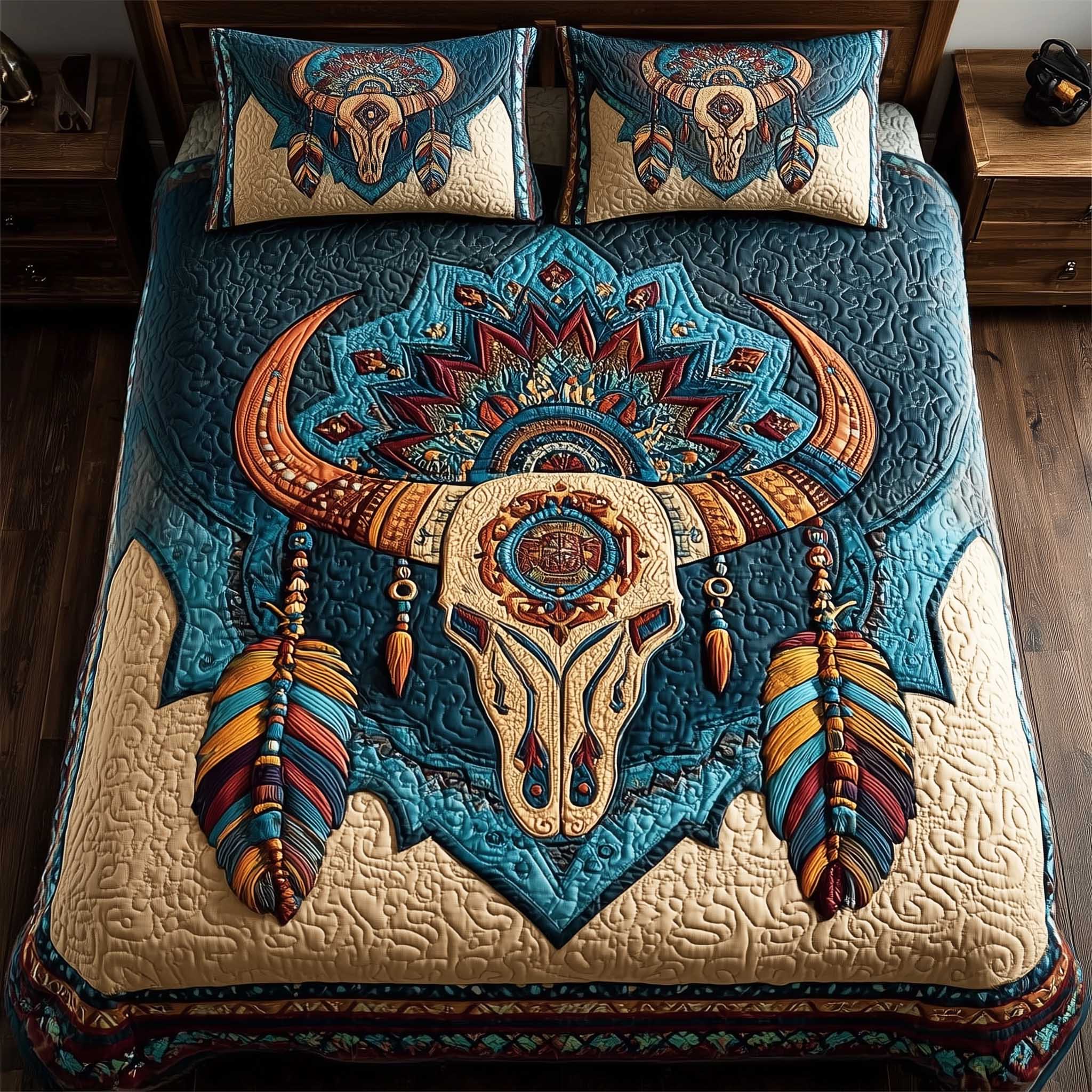 Boho Sacred Bull 3-Piece Quilted Bedding Set NCU0HTT175