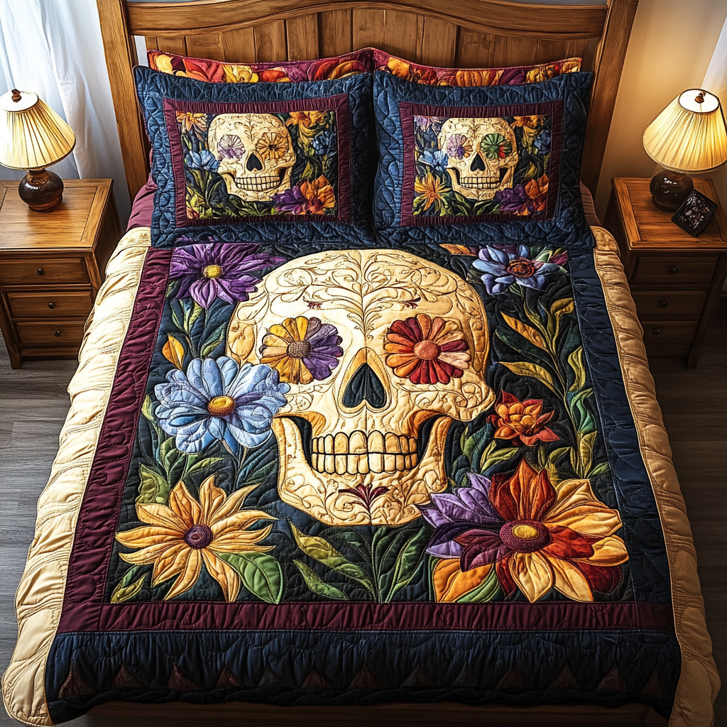 Artistic Skull 3-Piece Quilted Bedding Set NCU0VT66