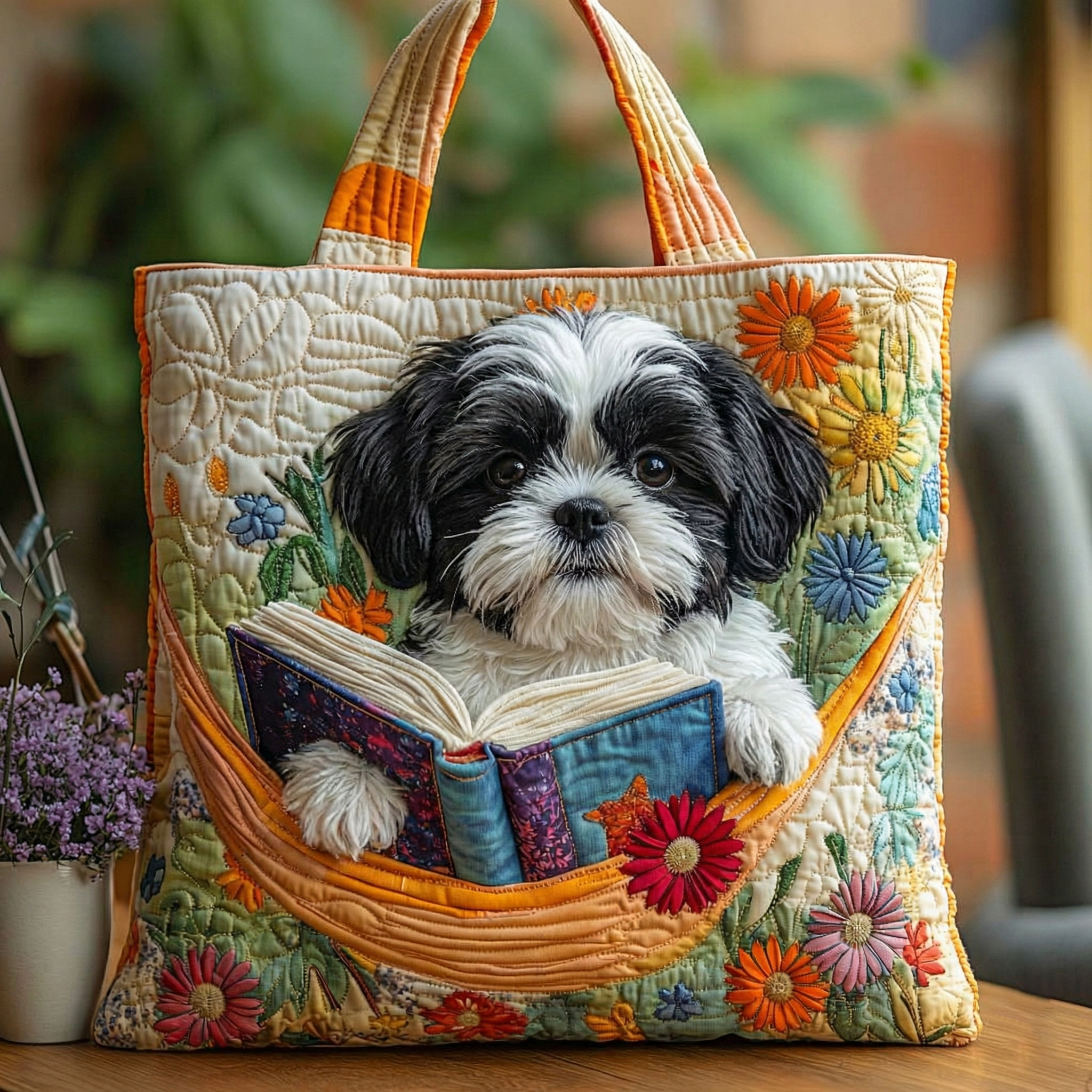 Book Shih Tzu V2 Quilted Tote Bag NCU0NXD712
