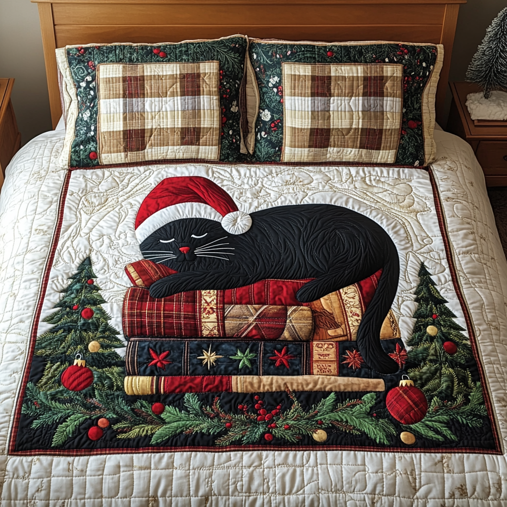 Books And Whiskers 3-Piece Quilted Bedding Set NCU0TL2106