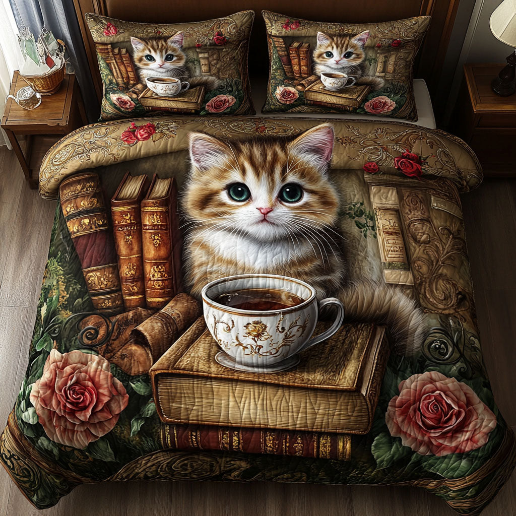 Bookworm Kitty 3-Piece Quilted Bedding Set NCU0NNT610