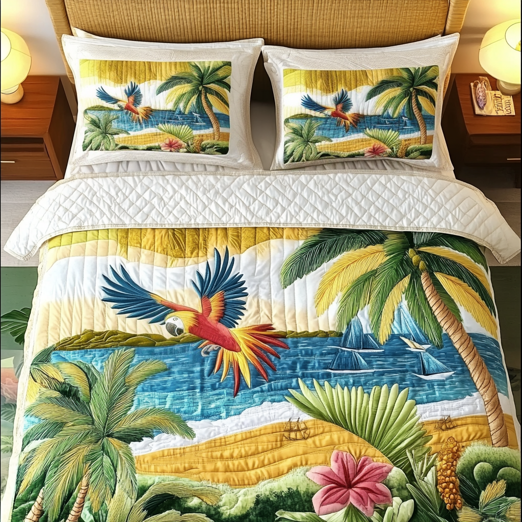 Botanic Bird 3-Piece Quilted Bedding Set NCU0NVH740