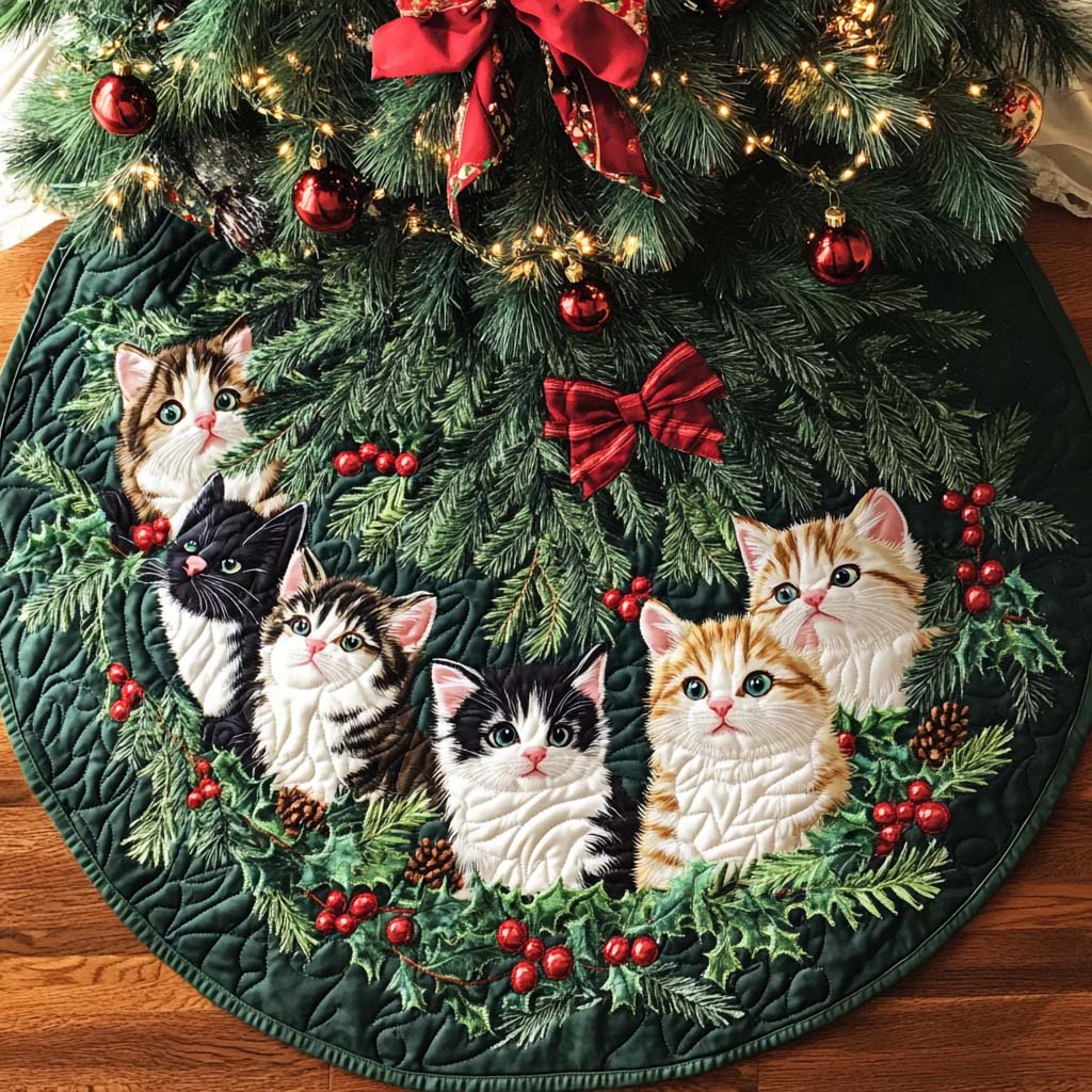 Bright Cat Joy Christmas Quilted Tree Skirt NCU0NNT2217