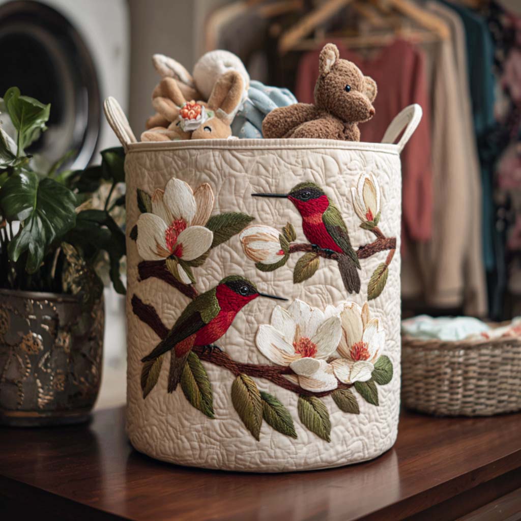 Bright Hummingbird Days Quilted Laundry Basket NCU0NNT1409