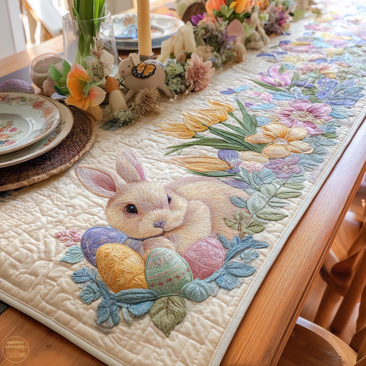Bunny Blossom Quilted Table Runner NCU0DV2011