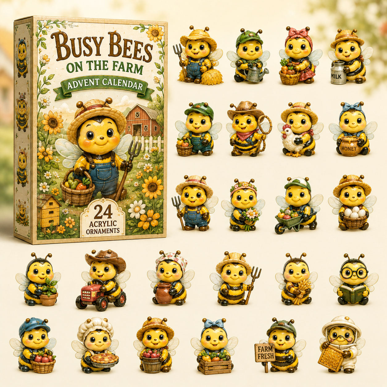CHRISTMAS KICKOFF 40% OFF - Busy Bees Advent Calendar 2026 - 24-Day Festive Countdown, Acrylic Charms Blind Box - Gift For Bee Lover