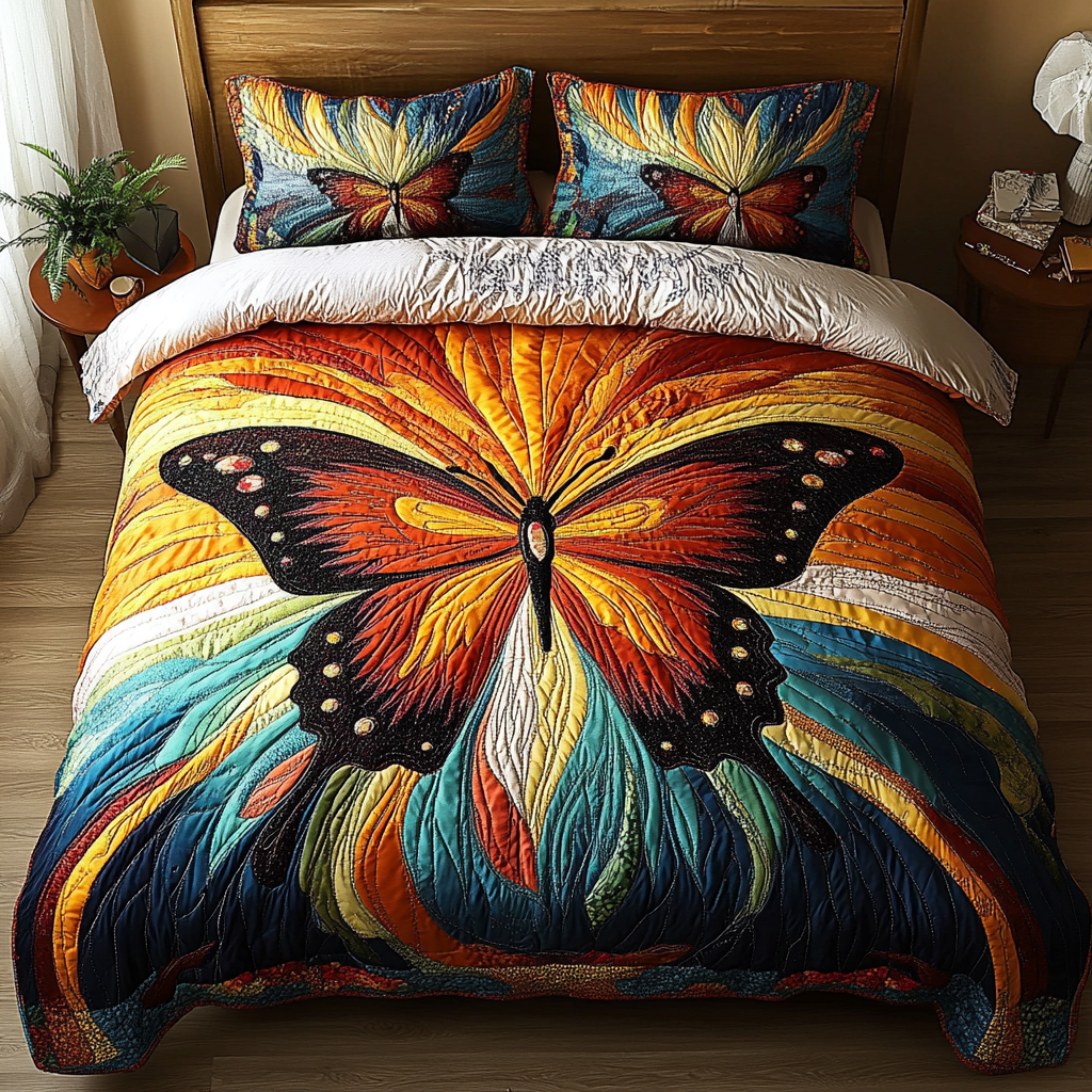 Butterfly Bliss 3-Piece Quilted Bedding Set NCU0DDK202