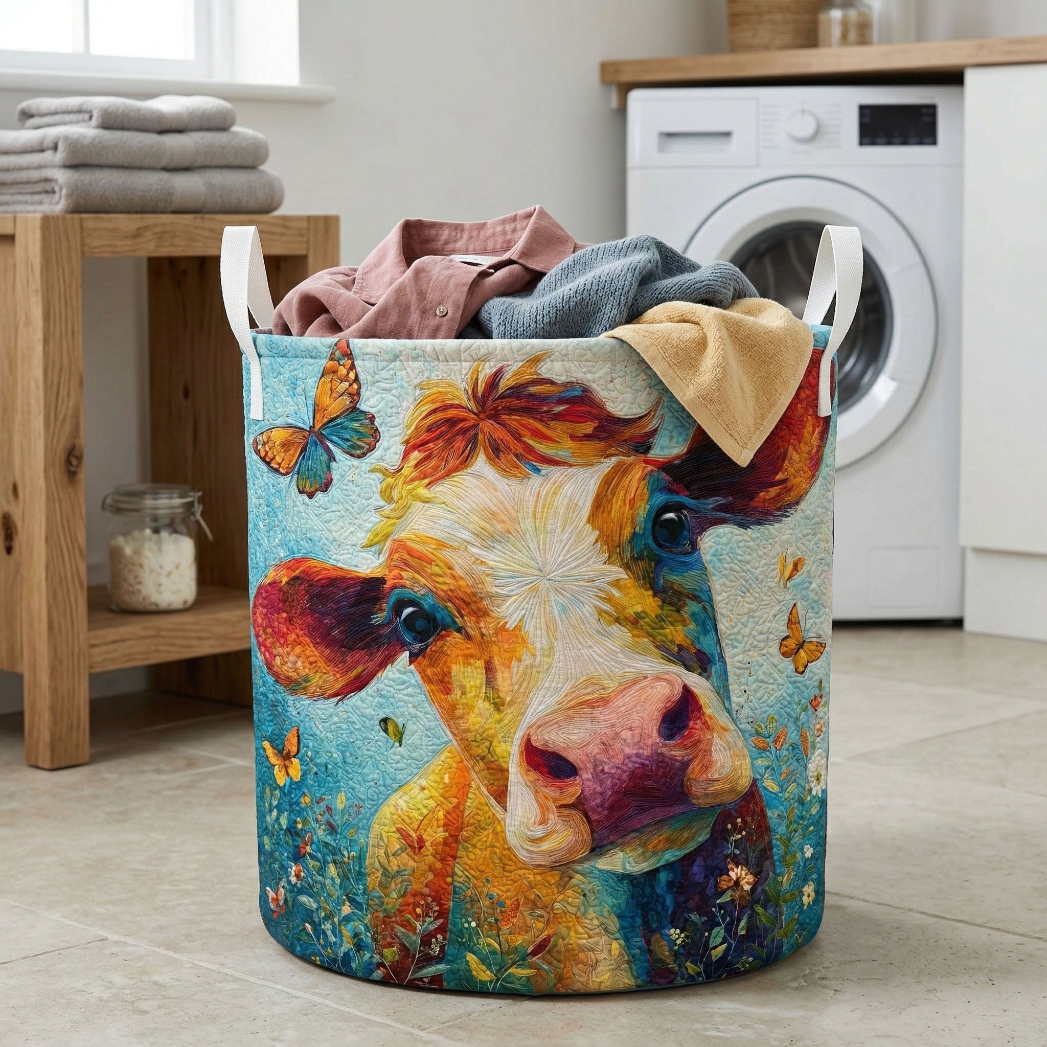 Butterfly Cow Meadow Quilted Laundry Basket NCU0NNT3048