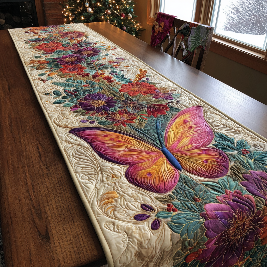 Butterfly Haven Quilted Table Runner NCU0DDK1592
