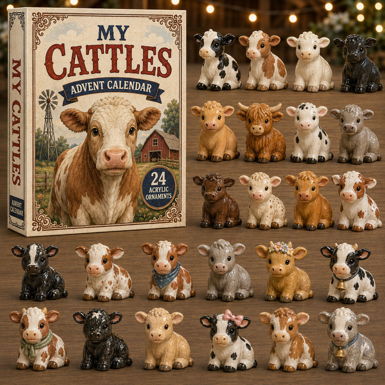 CHRISTMAS KICKOFF 40% OFF - Happy Cow Advent Calendar 2026 - 24-Day Festive Countdown, Acrylic Charms Blind Box - Gift For Farmer