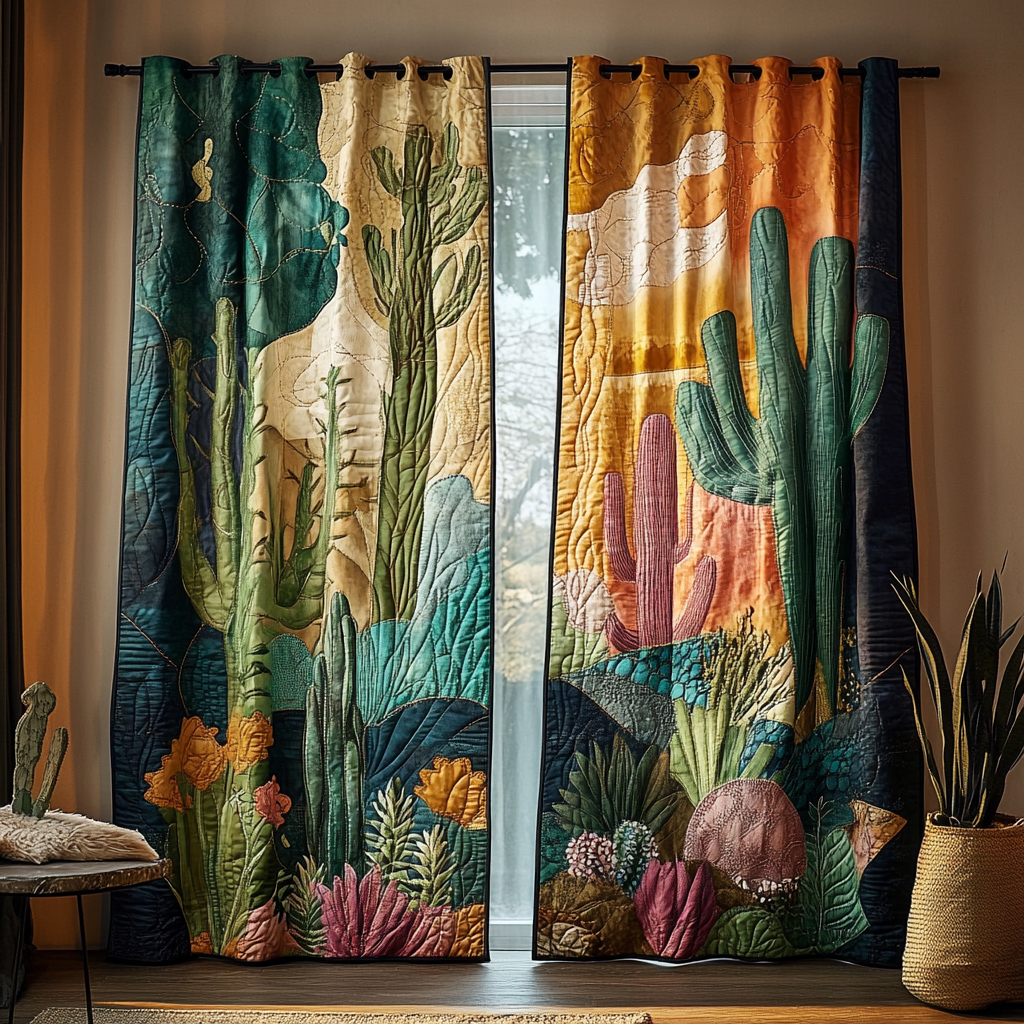 Cactus Bloom Quilted Curtains NCU0DDK1780