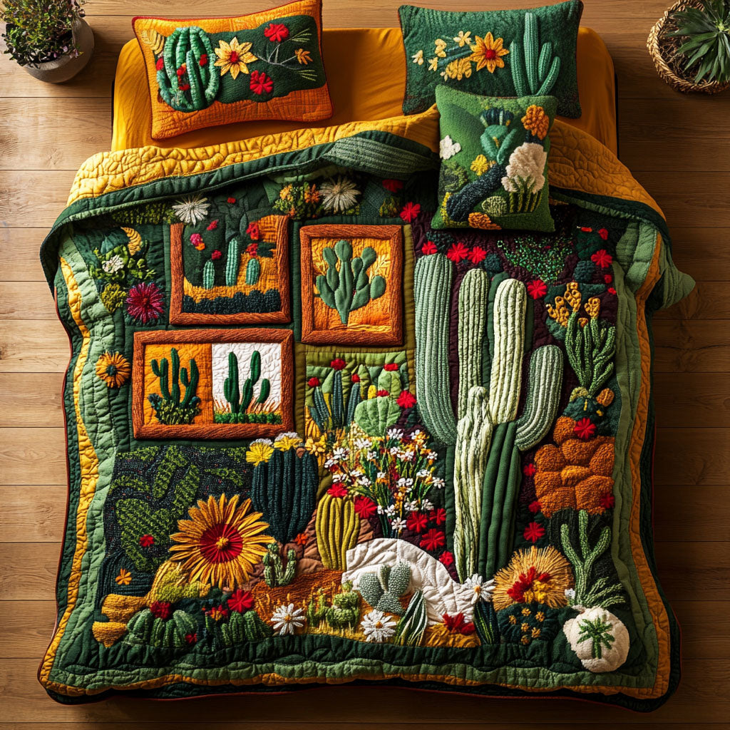 Cactus Charm Haven 3-Piece Quilted Bedding Set NCU0PTT157