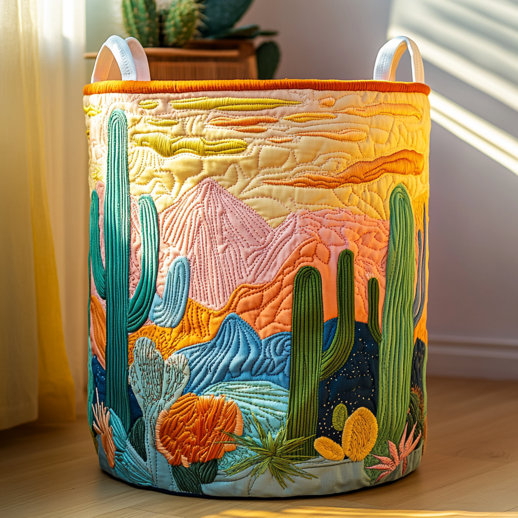 Cactus Fields Quilted Laundry Basket NCU0DDK775
