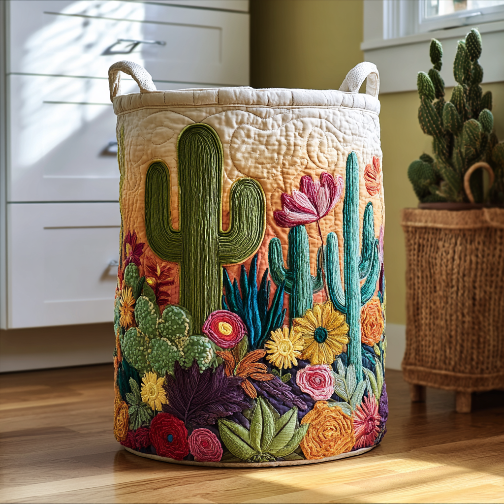 Cactus Garden Quilted Laundry Basket NCU0DDK1290