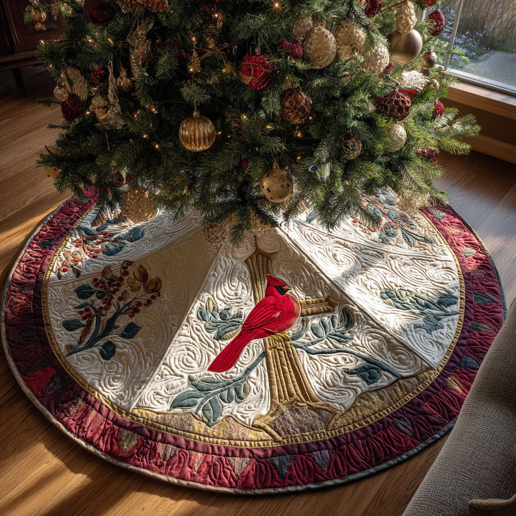 Cardinal Blessing Christmas Quilted Tree Skirt NCU0PTT2197