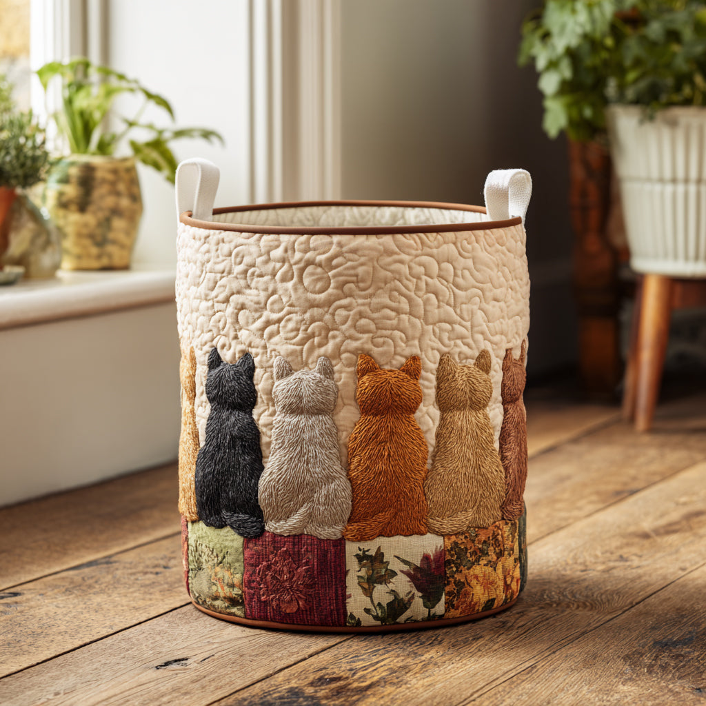 Cat Gathering Quilted Laundry Basket NCU0DV1629
