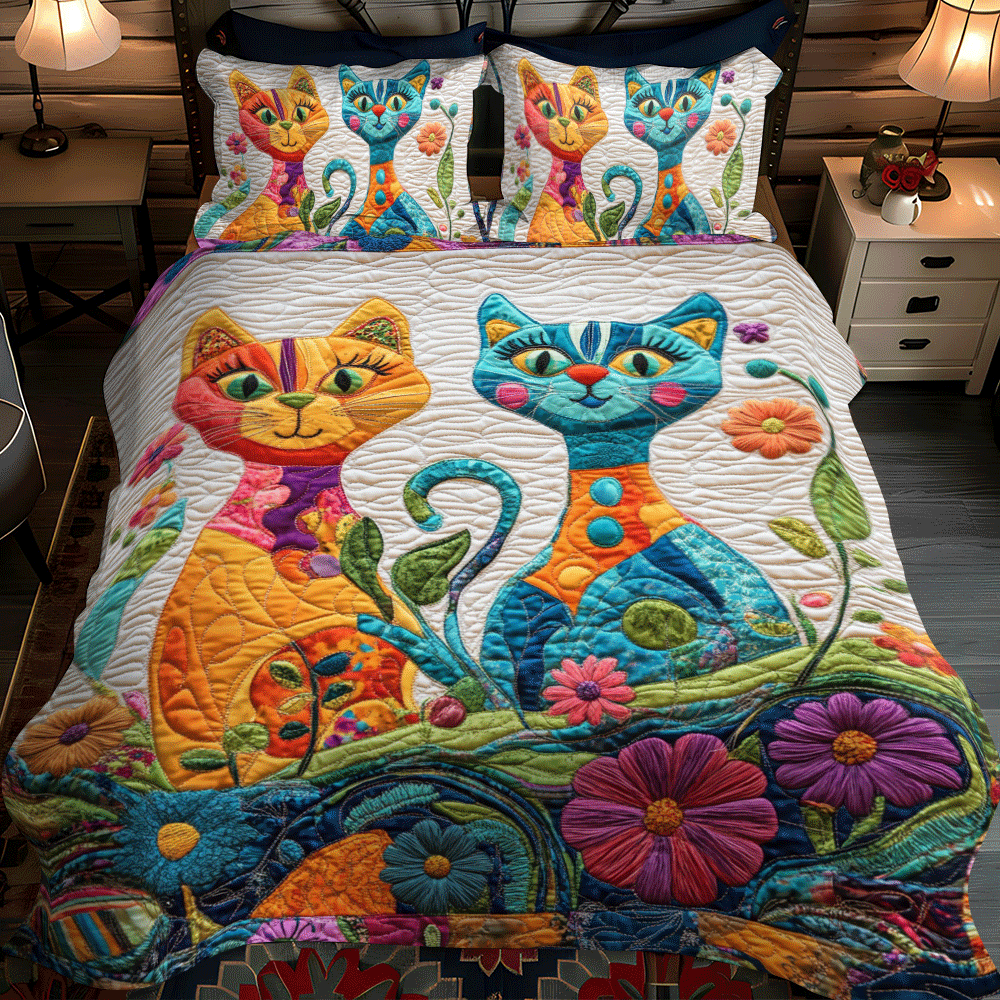Cat Parade 3-Piece Quilted Bedding Set NCU0PD628