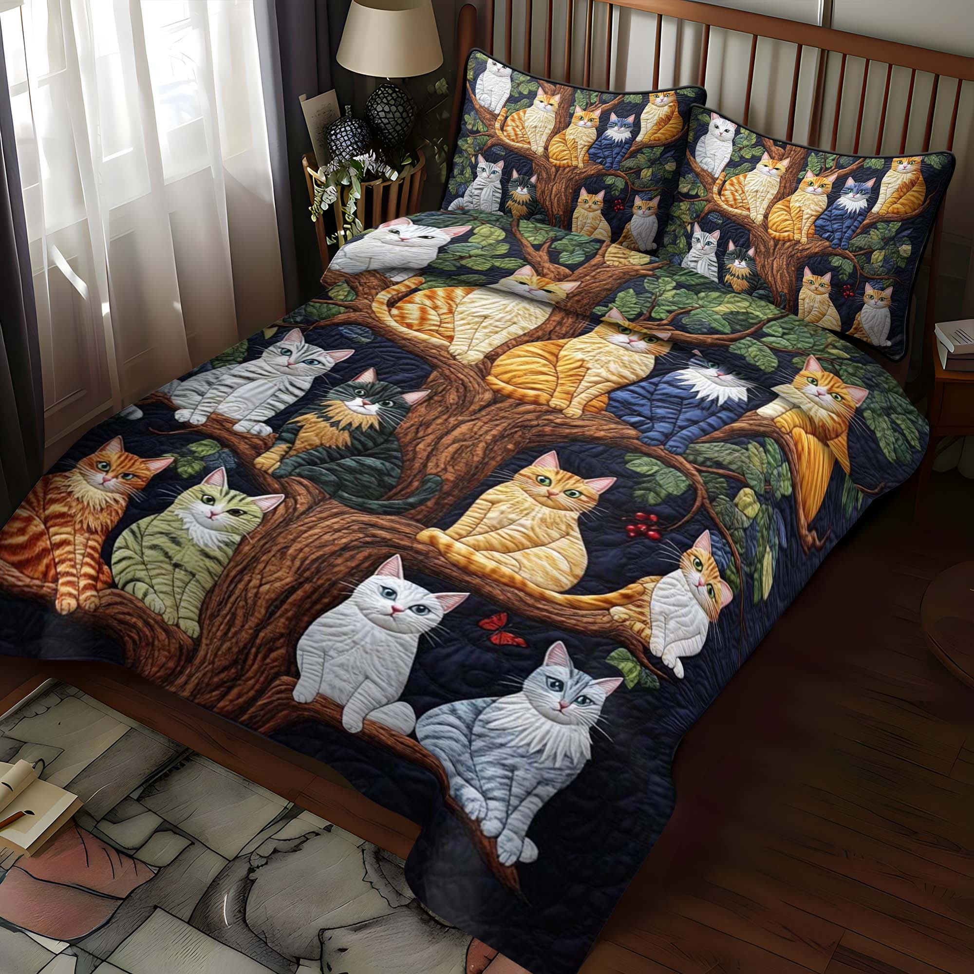 Cat Tree 3-Piece Quilted Bedding Set NCU0NT996