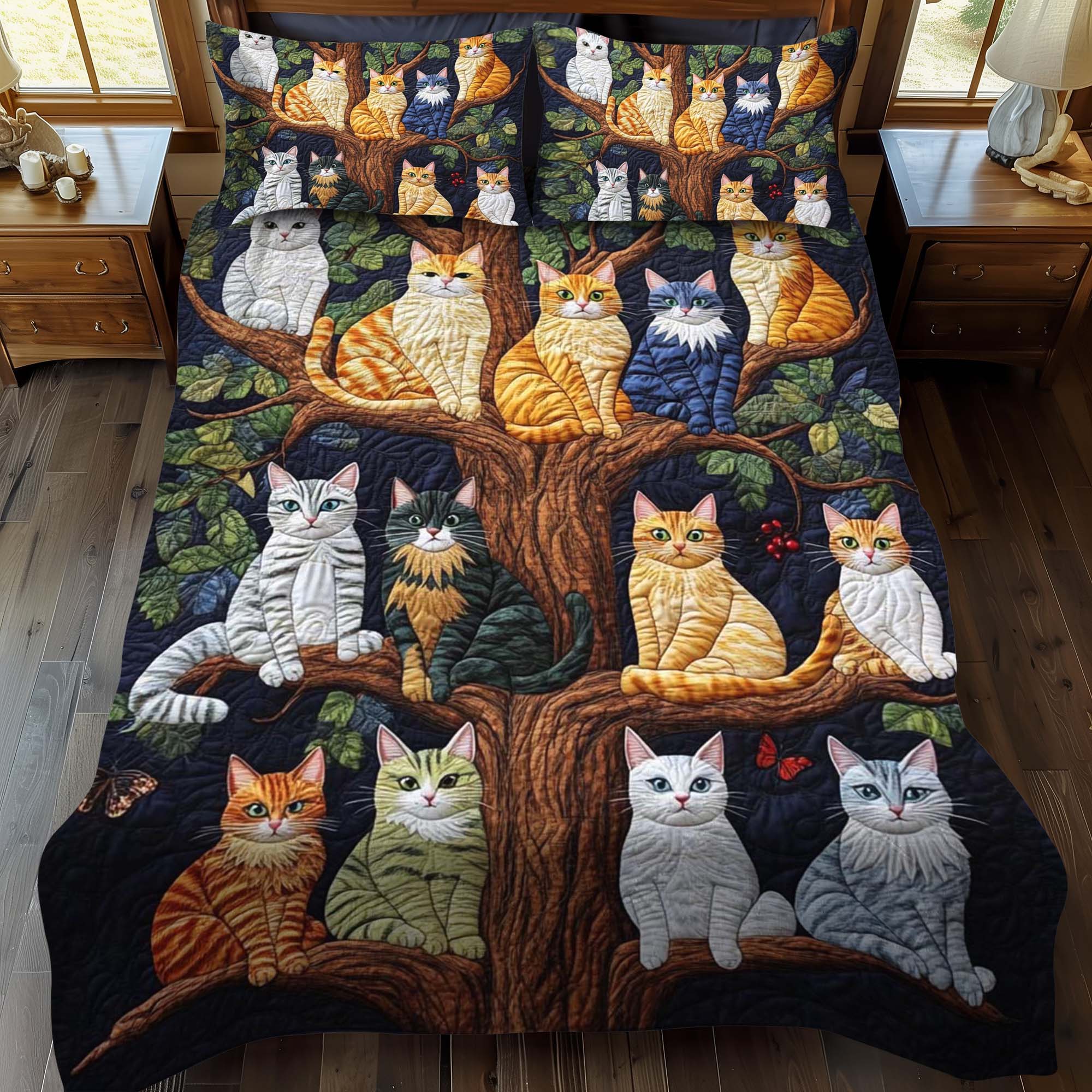 Cat Tree 3-Piece Quilted Bedding Set NCU0NT996