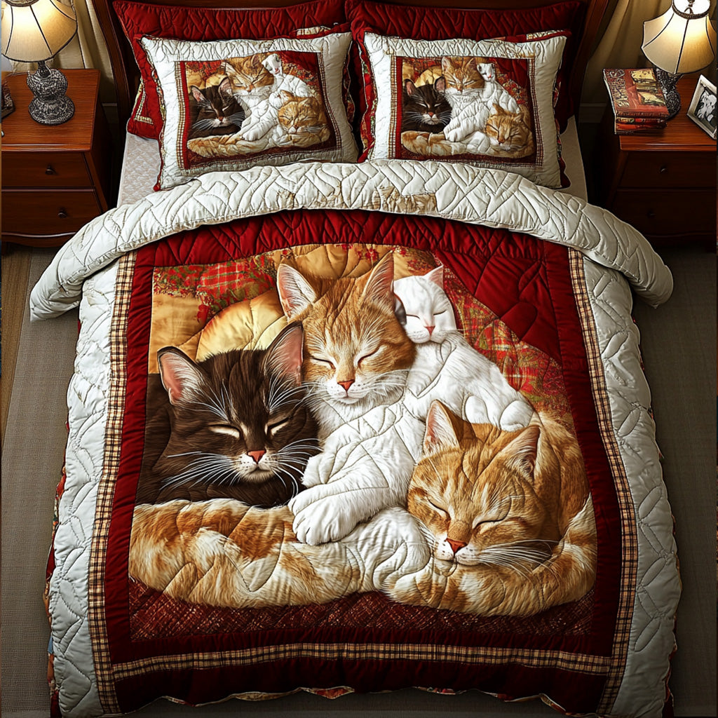 Cat Nap Quilted 3-Piece Quilted Bedding Set NCU0PTT001