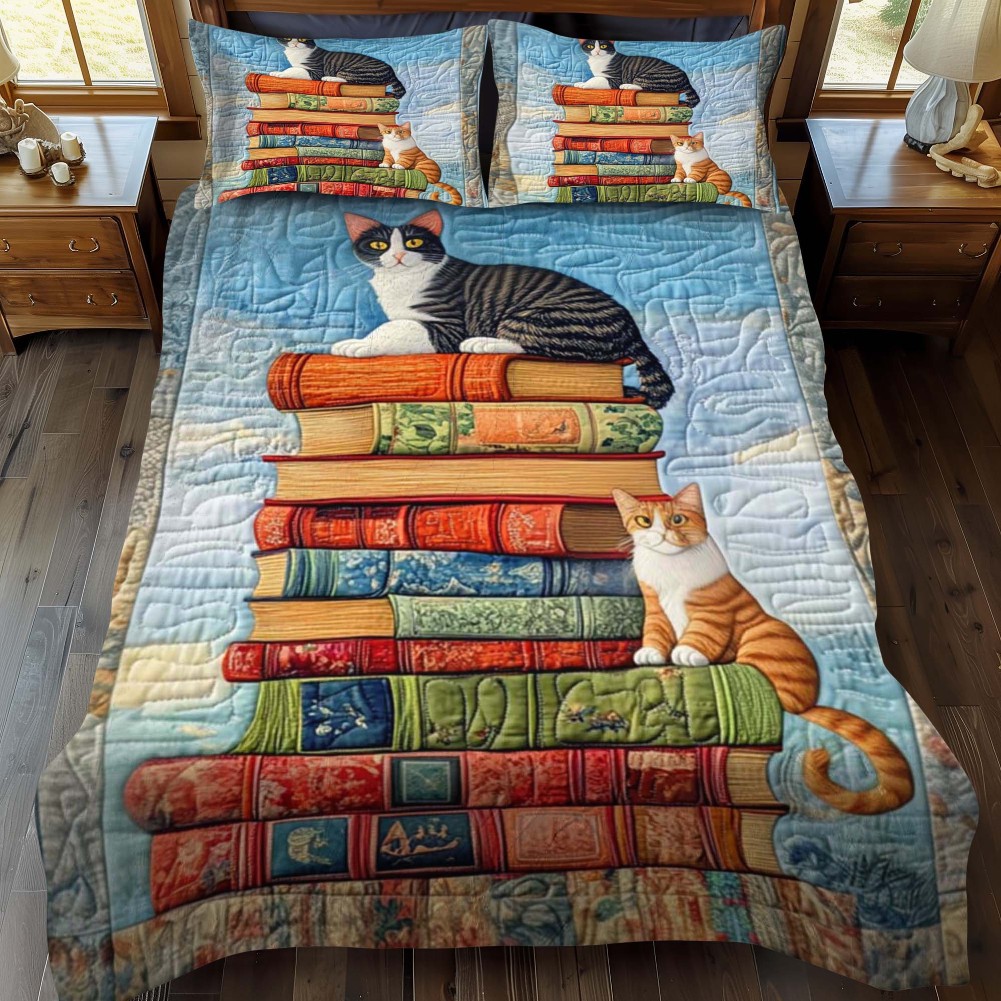 Cats Among Classics 3-Piece Quilted Bedding Set NCU0NT1065