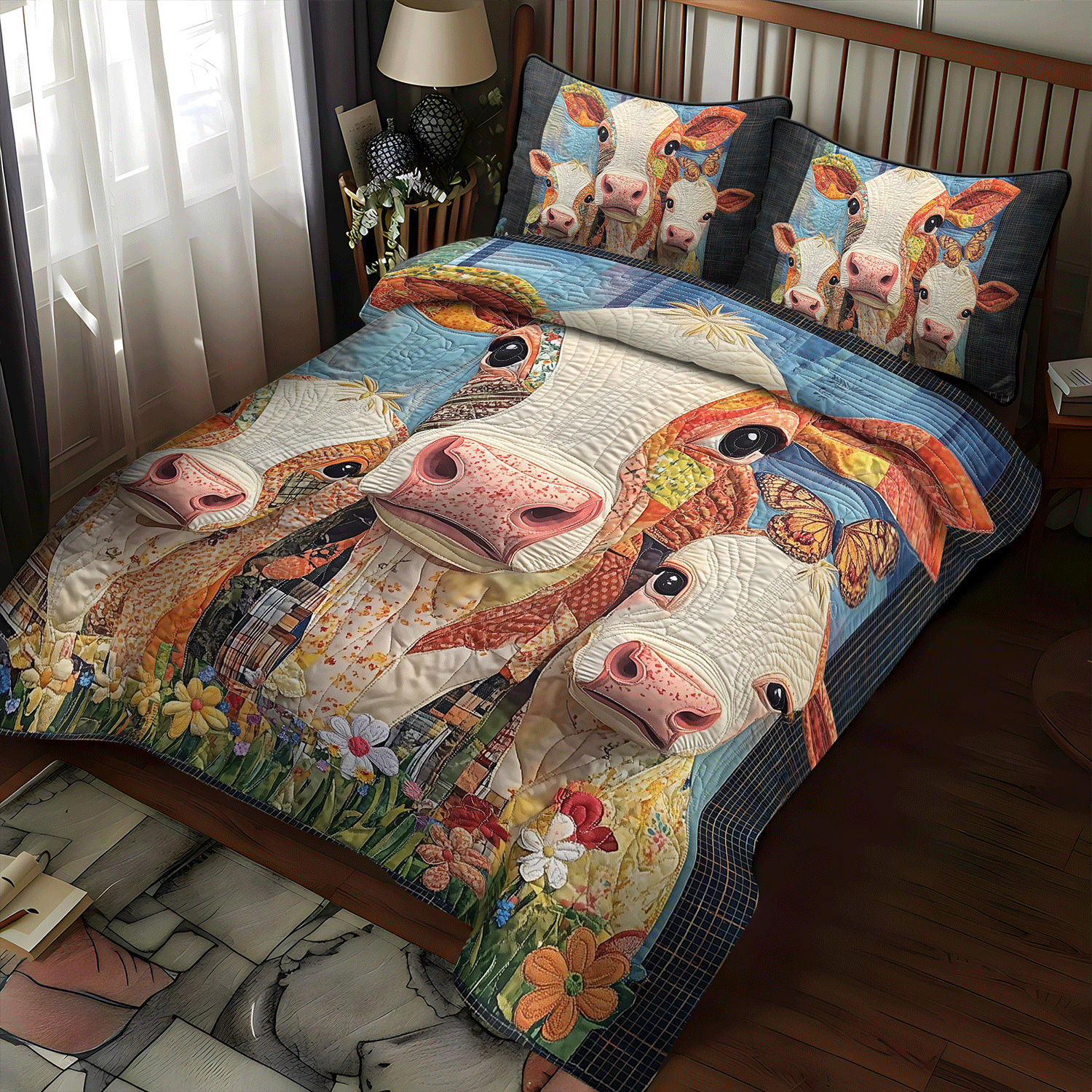 Cattle Charm 3-Piece Quilted Bedding Set NCU0TH1377