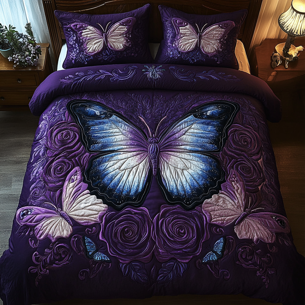 Celestial Butterfly Glow 3-Piece Quilted Bedding Set NCU0PVL035