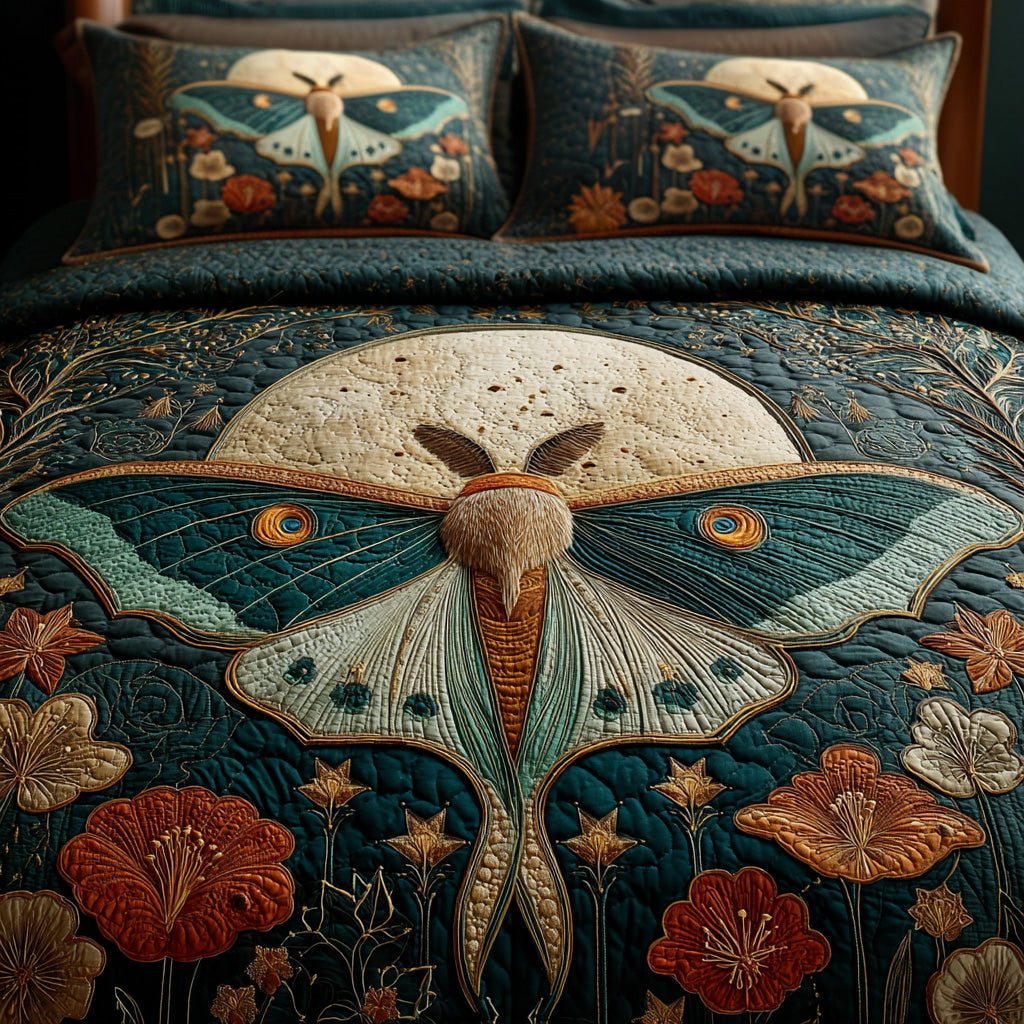 Celestial Luna Moth 3-Piece Quilted Bedding Set NCU0LDH100