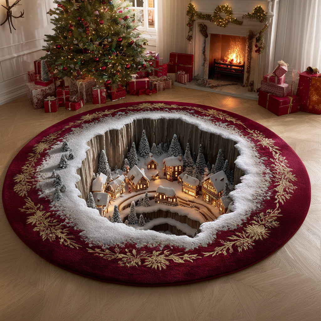 Charming Christmas Village Round Carpet NCU0HH1116