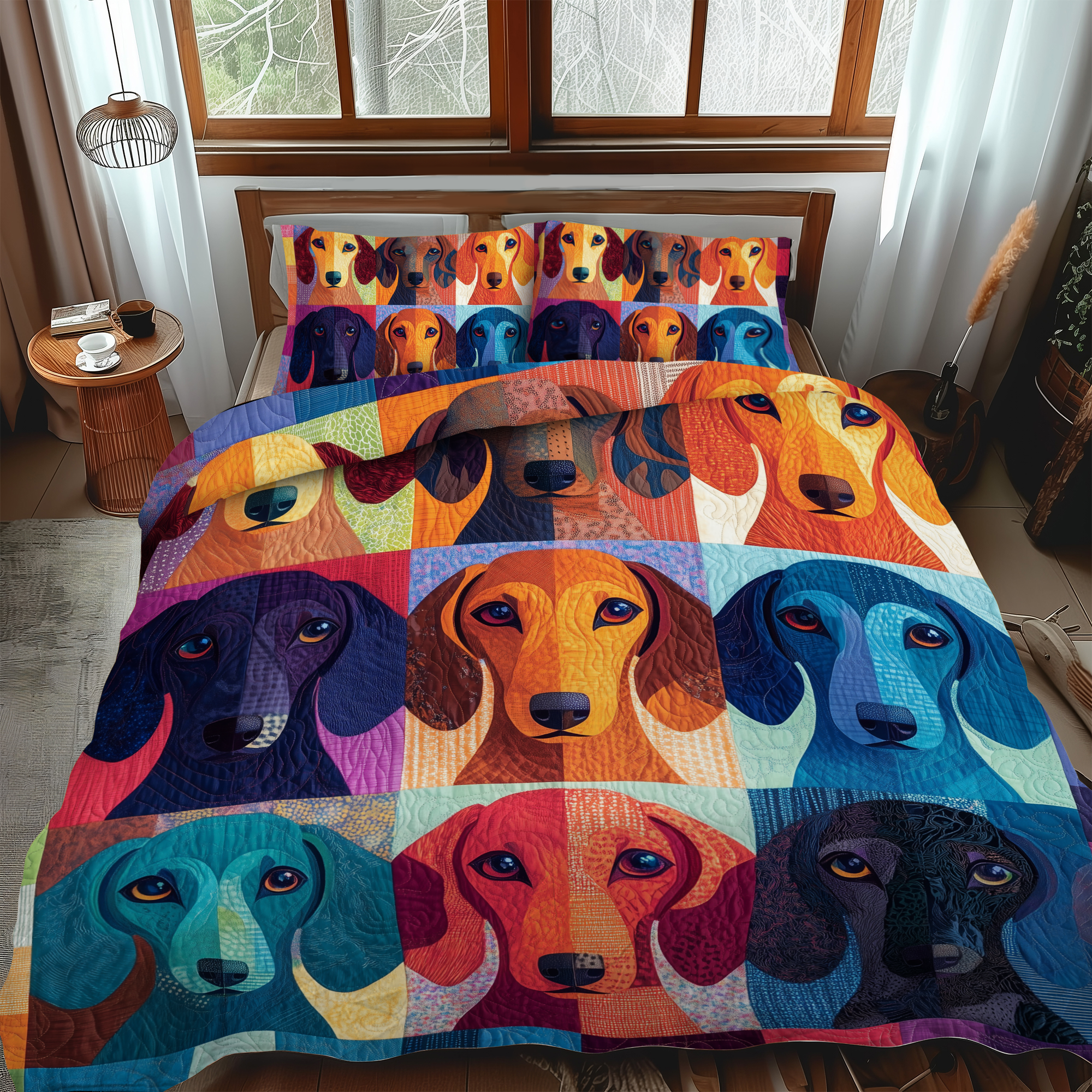 Charming Dachshund 3-Piece Quilted Bedding Set NCU0VL436