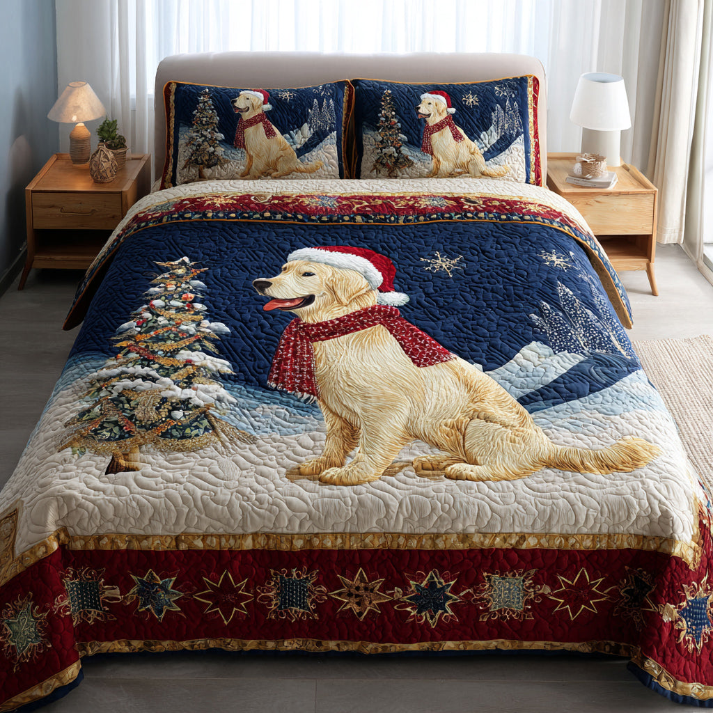 Charming Golden Retriever 3-Piece Quilted Bedding Set NCU0HNH290