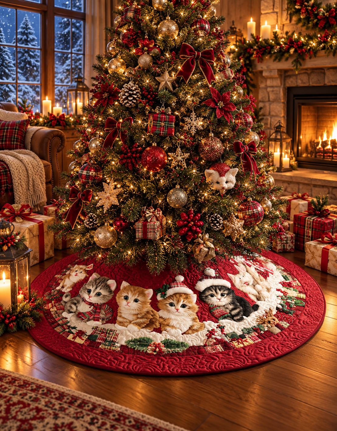 Adorable Santa Paws Christmas Quilted Tree Skirt