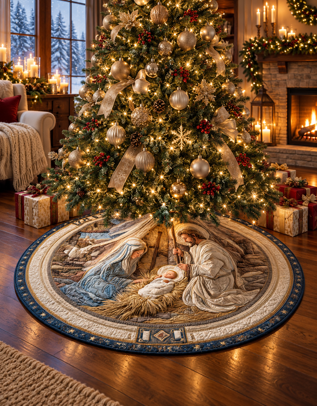 Silent Night Blessing Quilted Tree Skirt