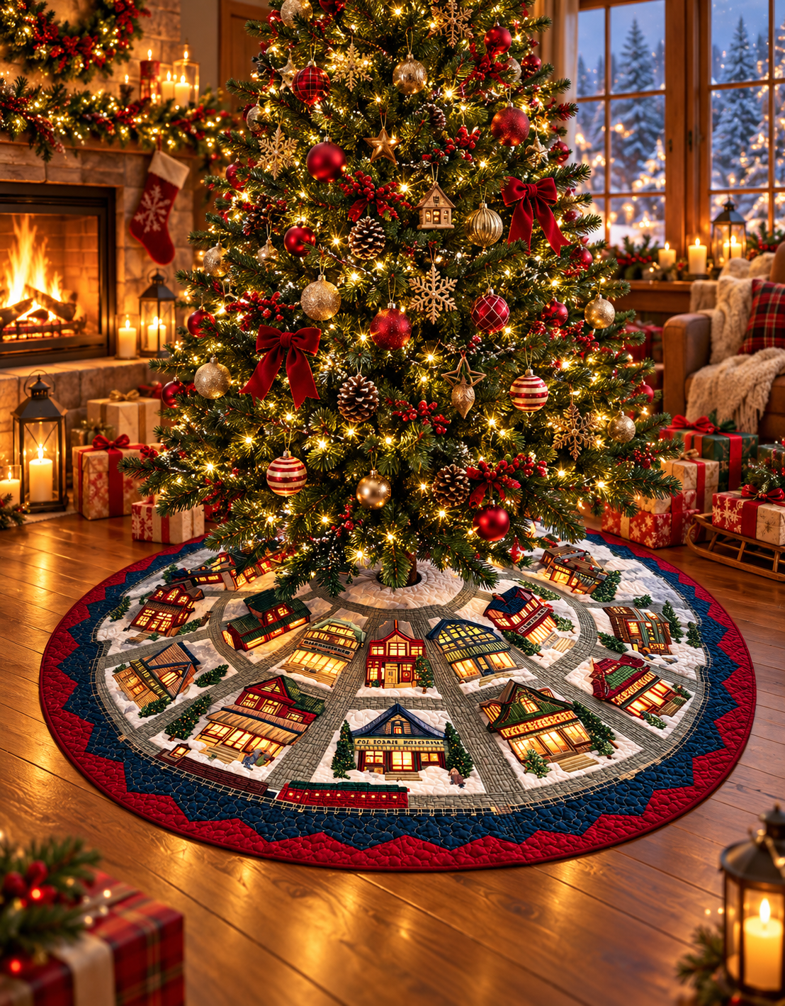 Silent Snow Dreams Christmas Quilted Tree Skirt