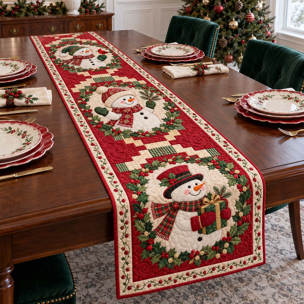 Cheer Snowman Quilted Table Runner NCU0HNH1313